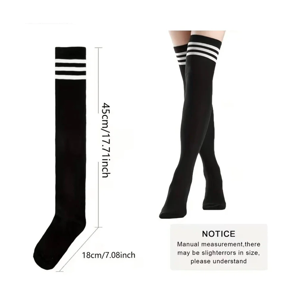 White with 3 Pink Stripes Over the Knee Tall Socks ONE SIZE School Girl NEW